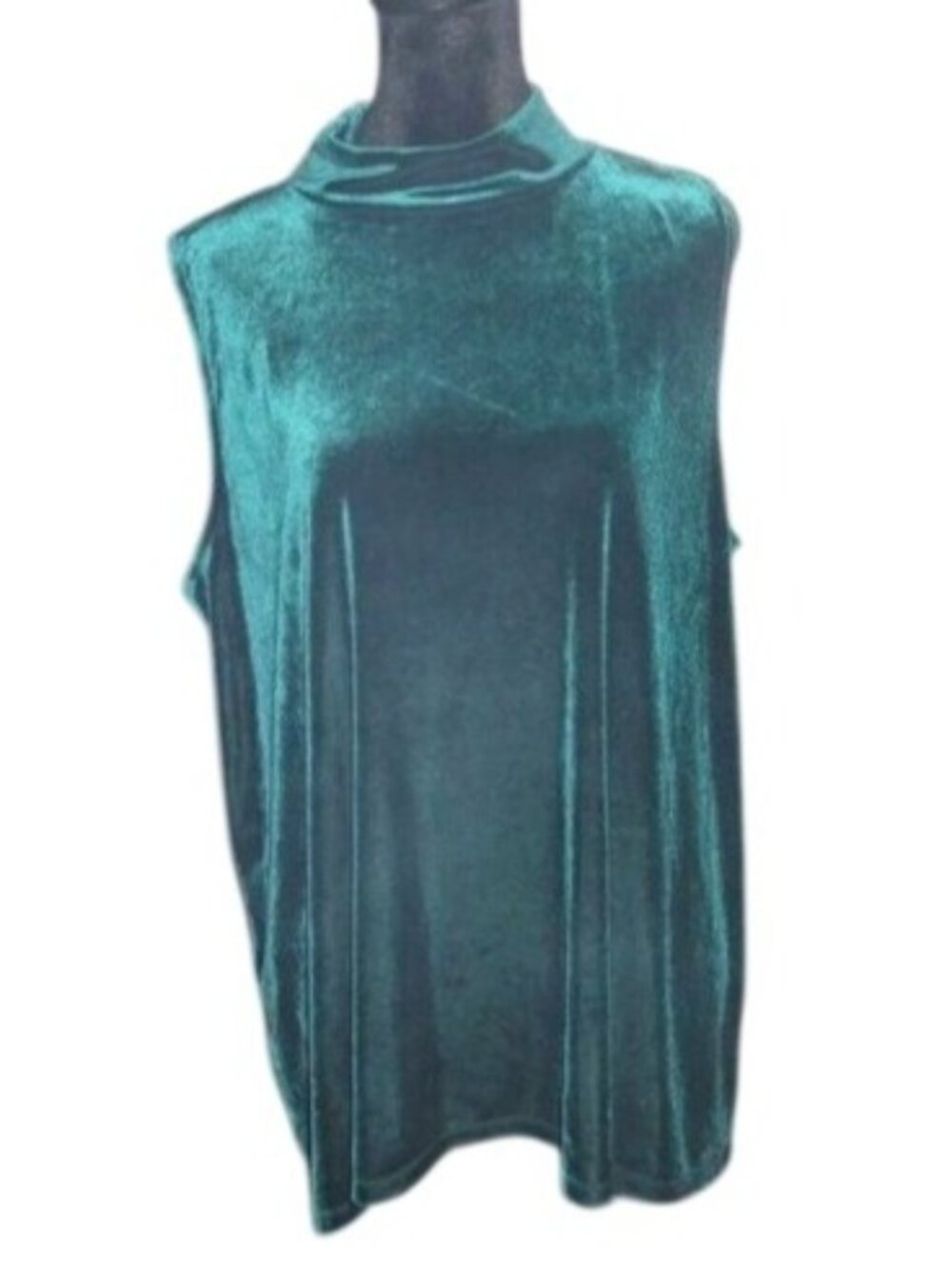 Tahari Murray Knit Velvet Velour Green Top High Neck Sleeveless Tunic Top XL